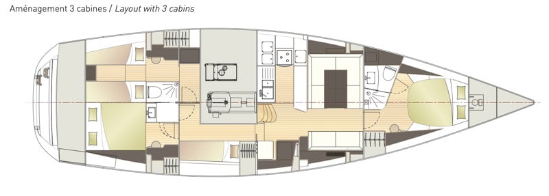 Amel 55 - 3 cabins layout
